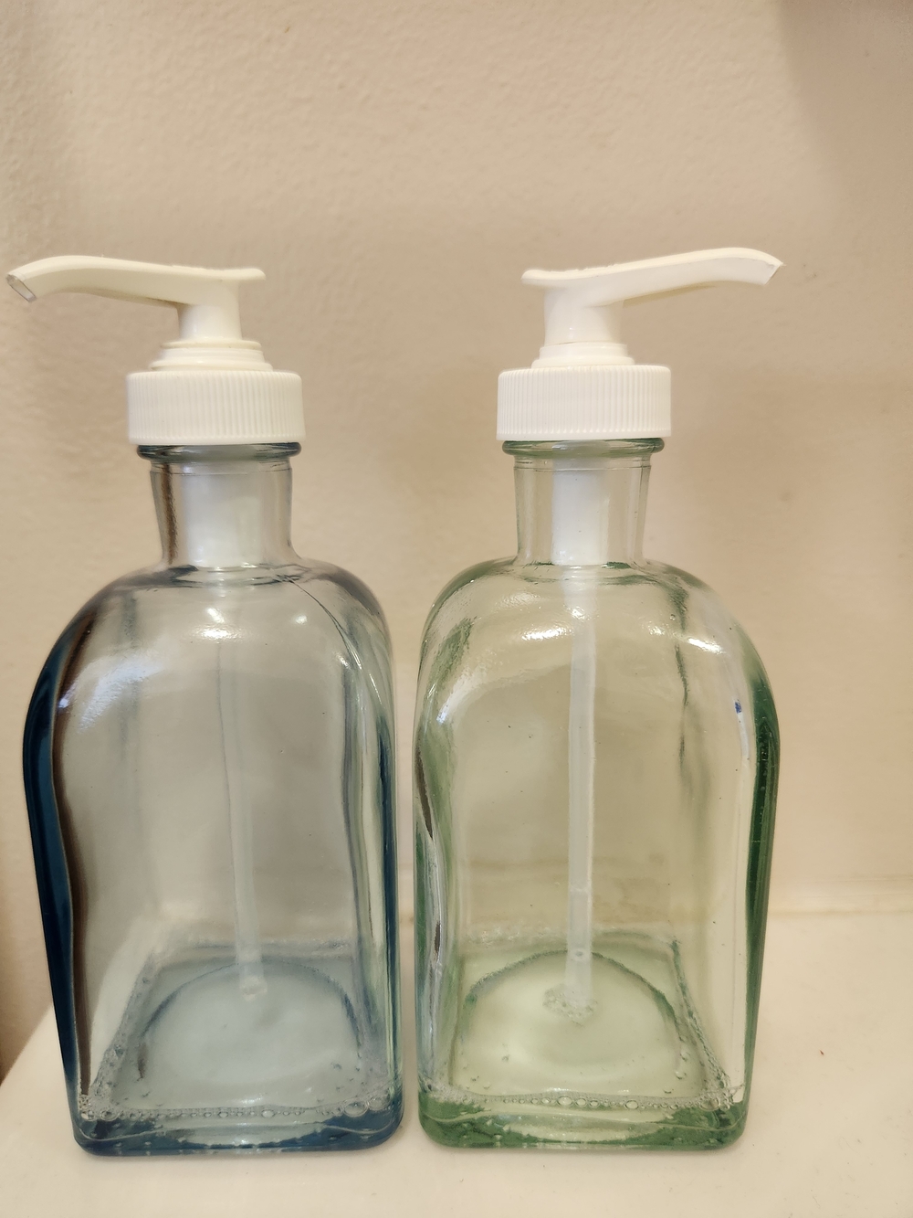 Pier1 Glass Soap Dispenser Bottle - Clear Blue and Light Green